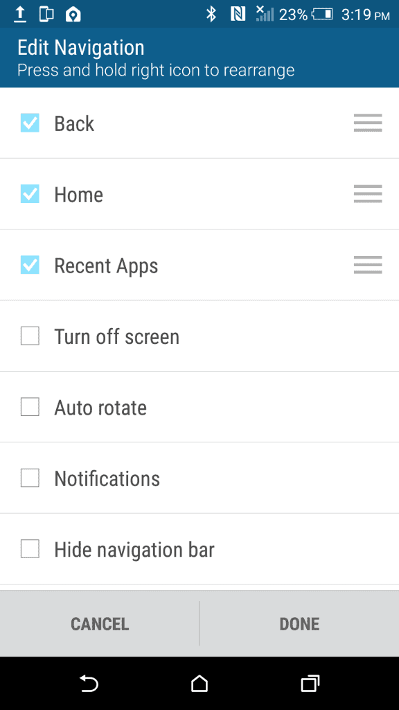 navigation bar on HTC One M9