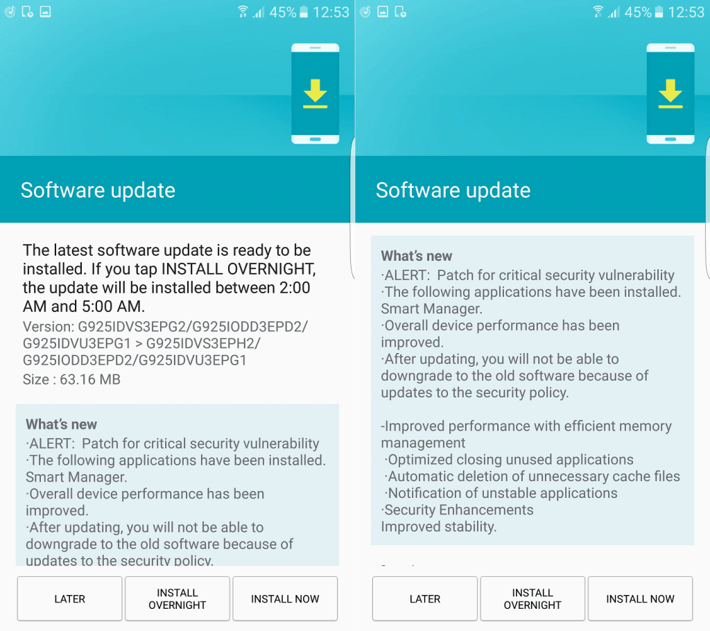 Galaxy S6 Edge security update