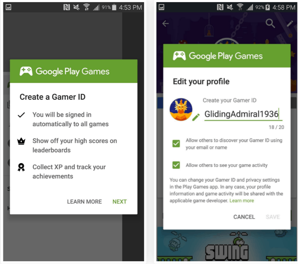 create a Gamertag in Google Play Games 1