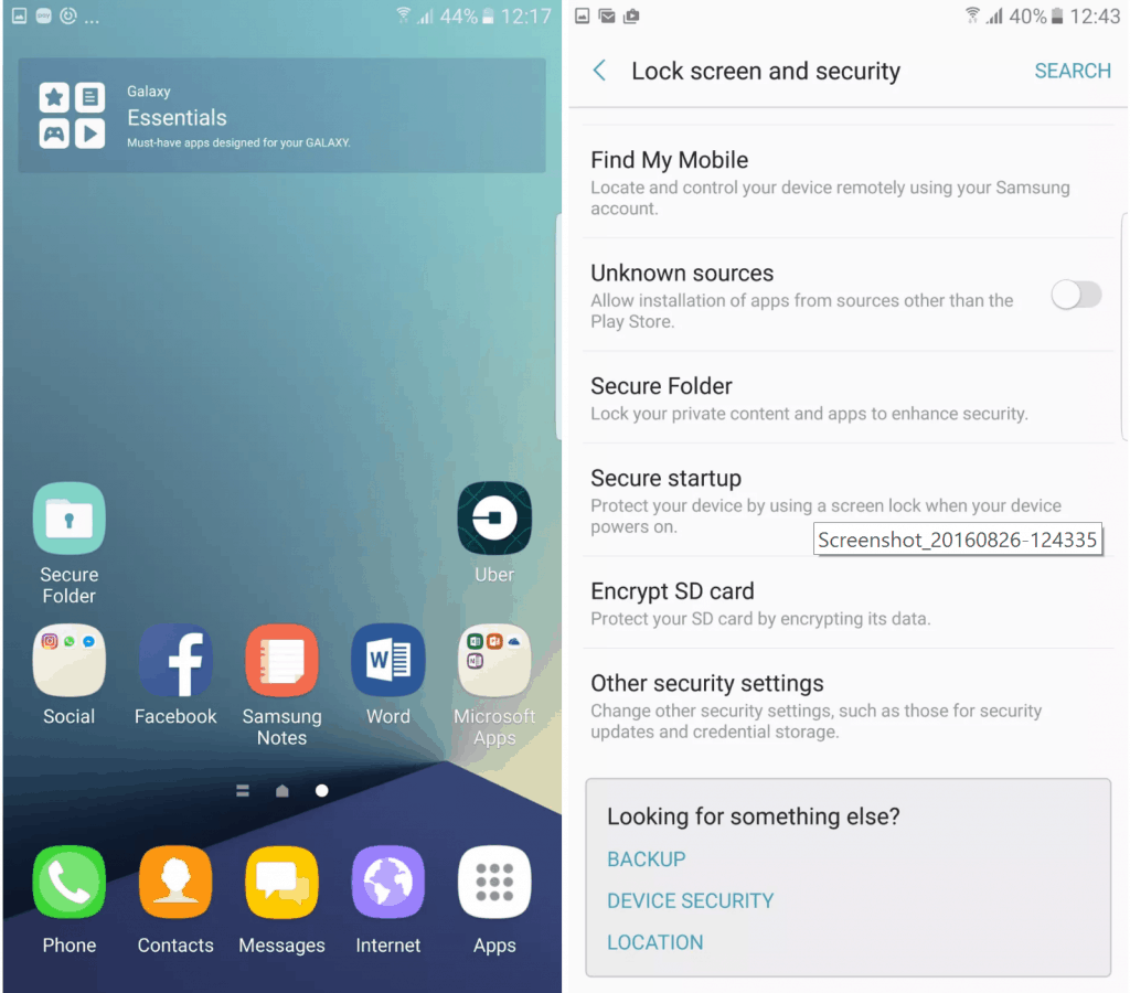 Secure Folder on Galaxy Note 7 