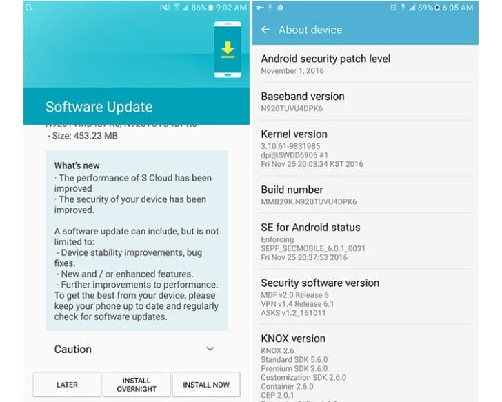 November security update for Galaxy S6 Edge