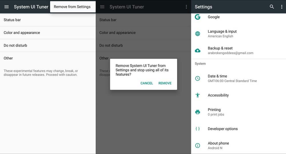 disable System UI Tuner
