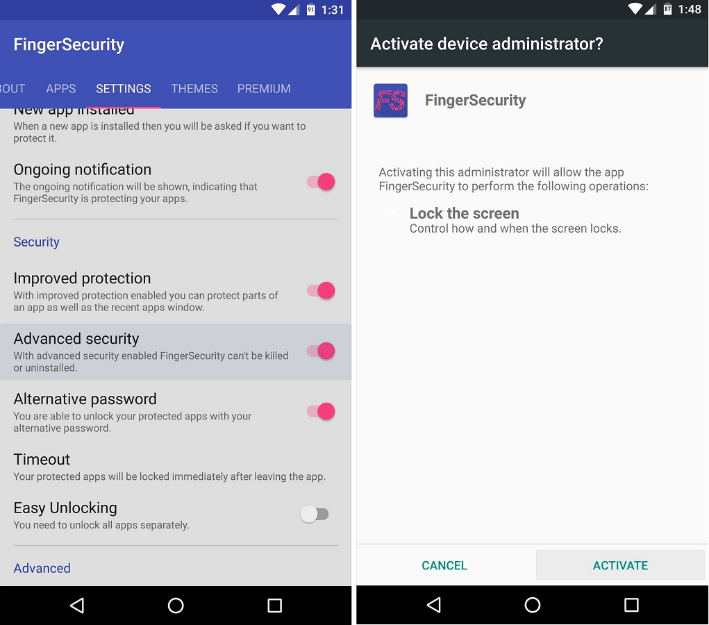 fingerprint lock apps in Android