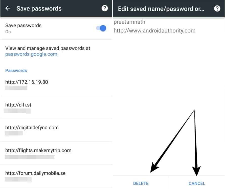 passwords in chrome for Android 1