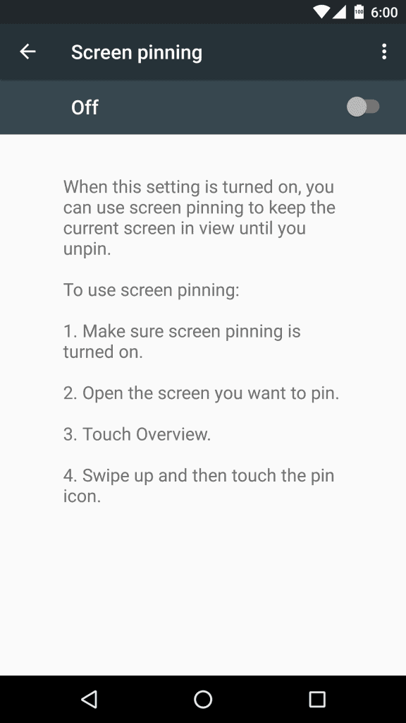 screen pinning on Android