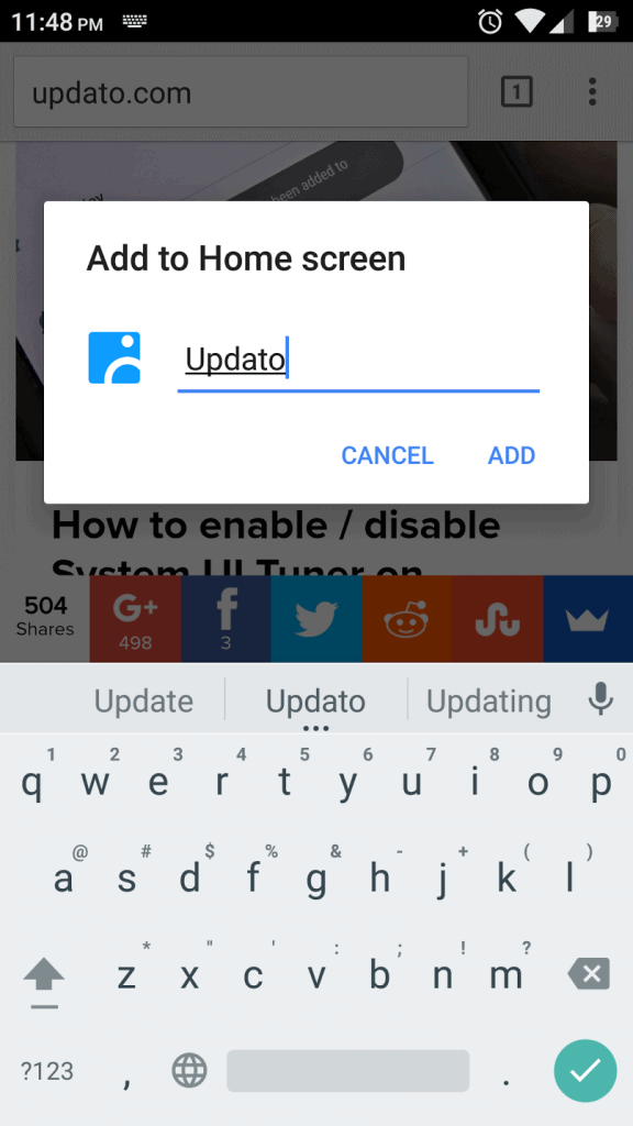 add website to Android Home screen