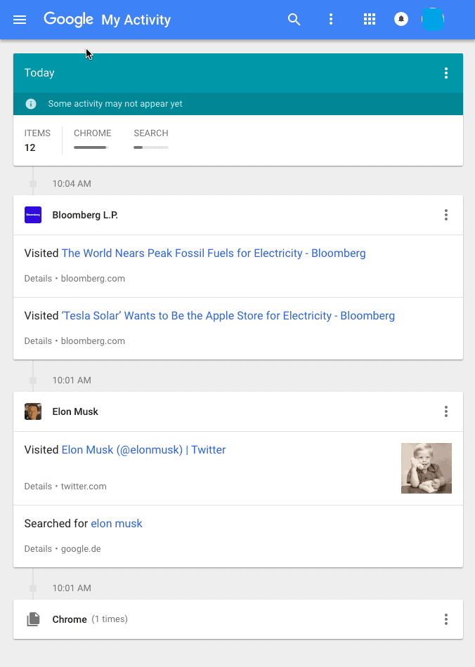 my google activity history has changed