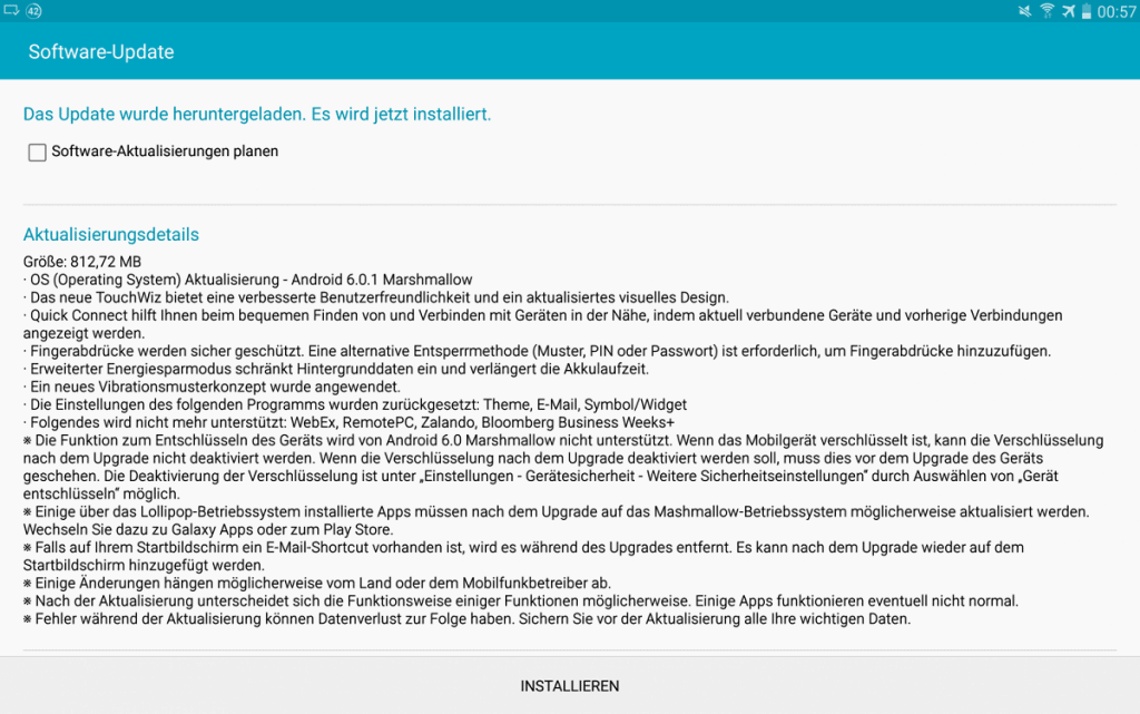 Marshmallow update for Galaxy Tab S