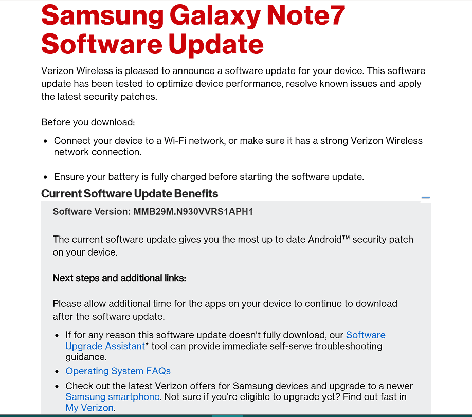 First Galaxy Note 7 update