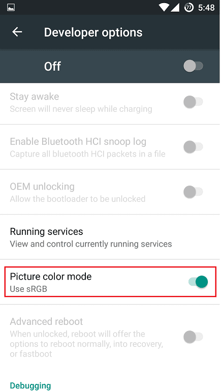 sRGB Mode in OnePlus