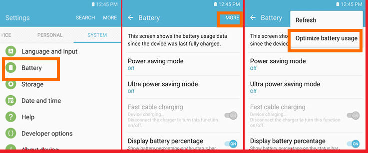 optimize battery usage on Galaxy S7