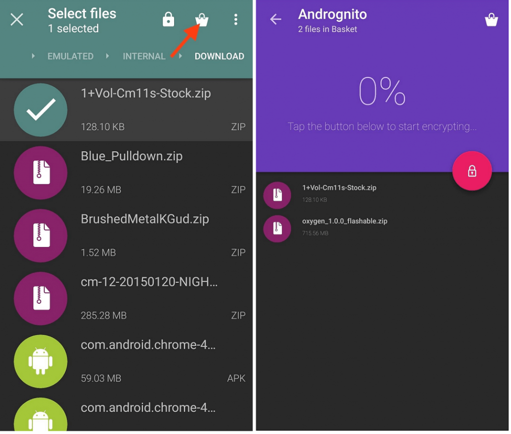 encrypt and hide files on Android