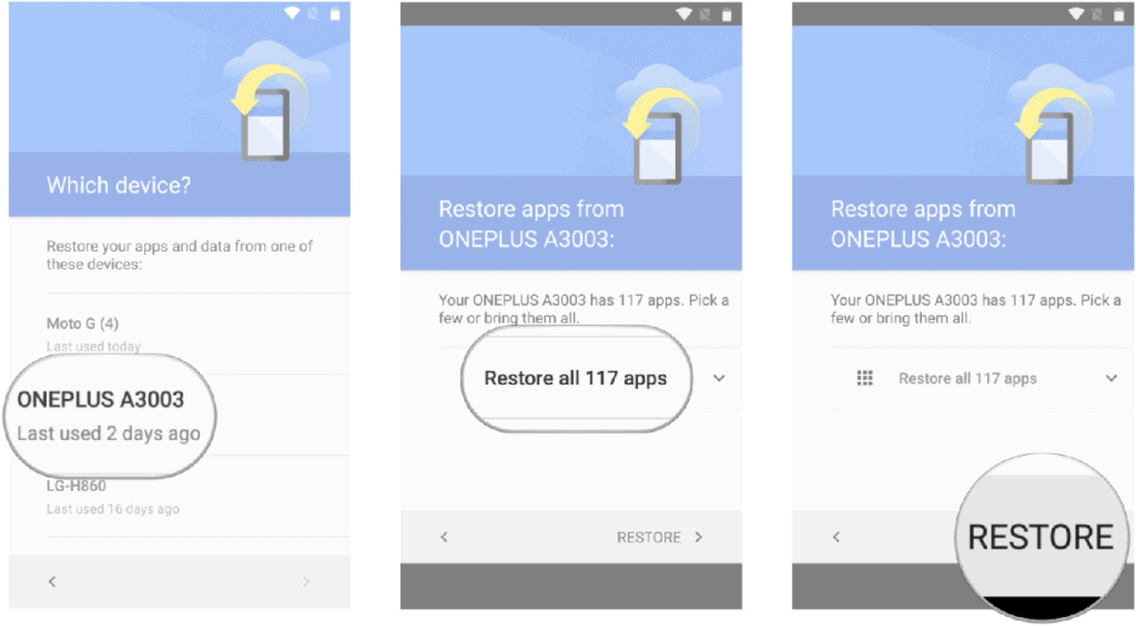  restore apps and settings to new Android 