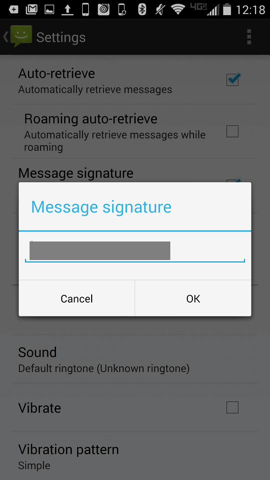 add signature to text messages