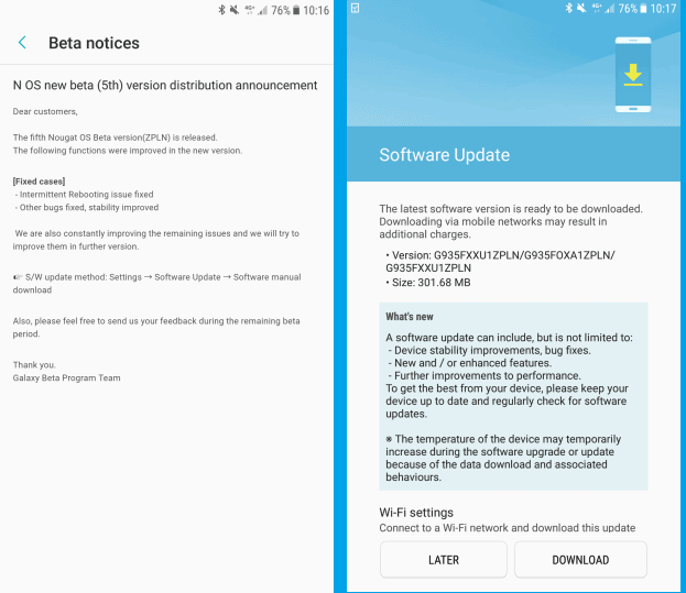 fifth Nougat beta update for Galaxy S7 and S7 Edge