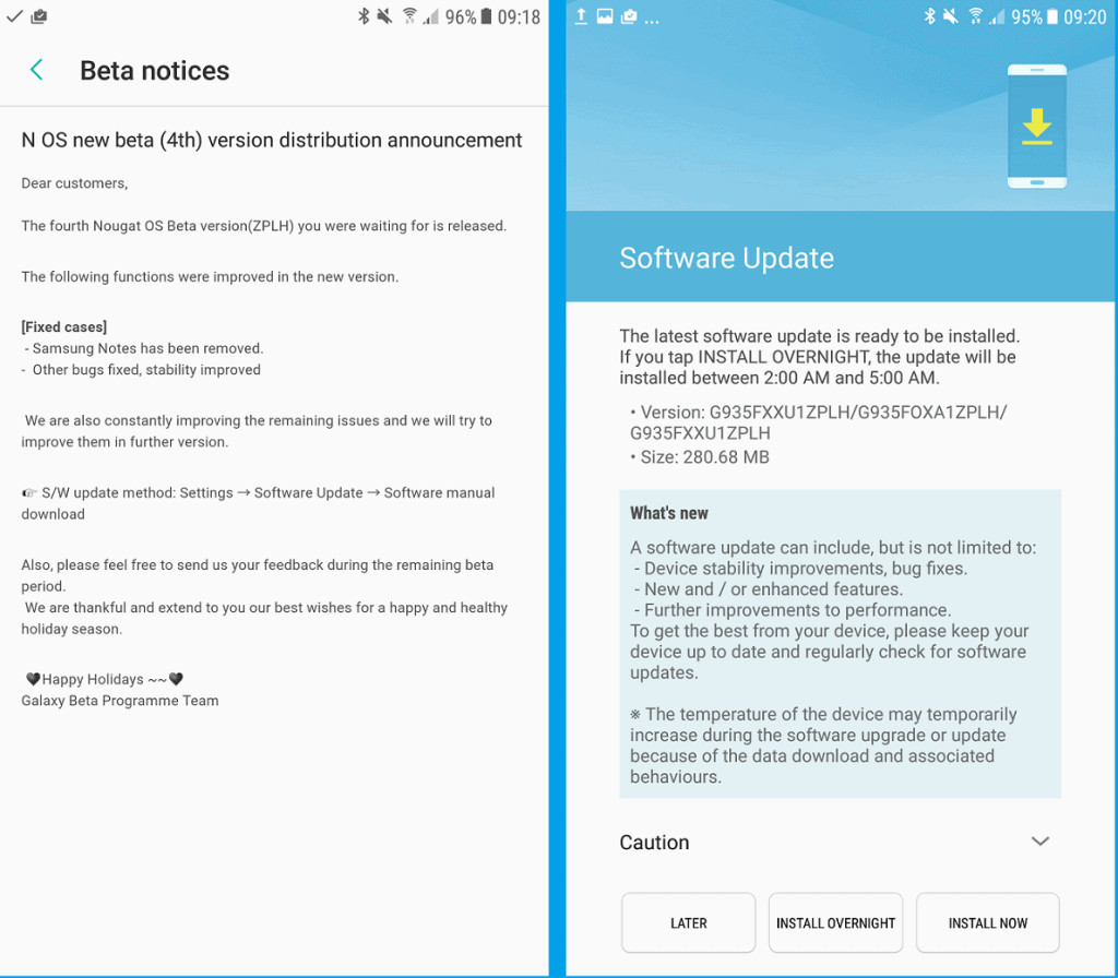 Fourth Nougat Beta Update for Galaxy S7