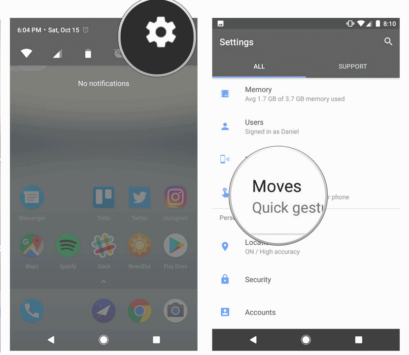 use Moves gestures on Google Pixel