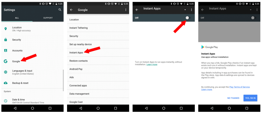Enable Android Instant Apps from the Settings