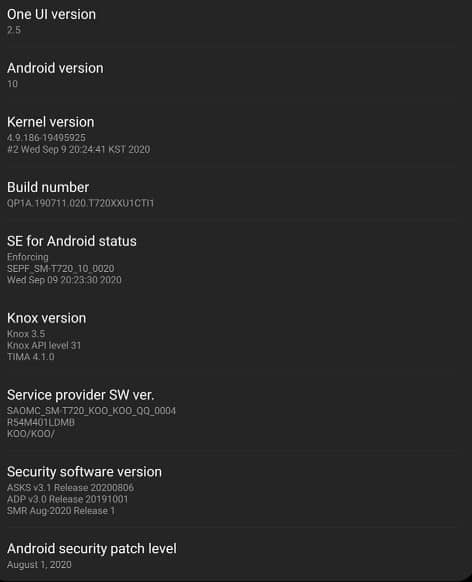 Galaxy Tab S5e One ui 2.5 update